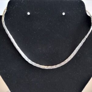 Trifari Silver Tone Choker Necklace Flat Link Vintage
